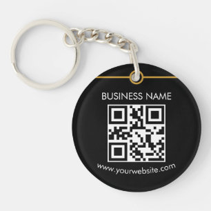 Custom QR Code Text Modern Black White Business Keychain