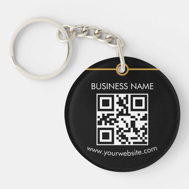 Custom QR Code Text Modern Black White Business Keychain (Front)