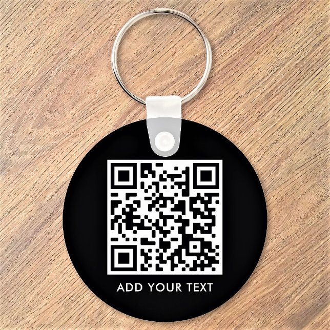 Custom QR Code Text Modern Black White Business Keychain (Creator Uploaded)