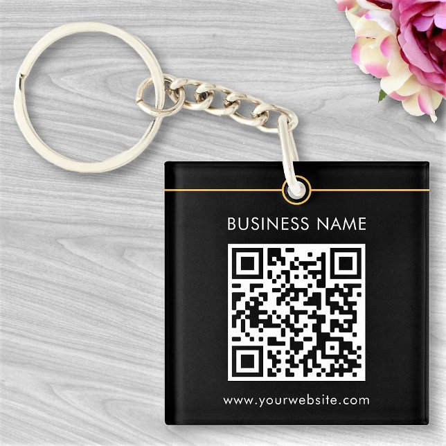 Custom QR Code Text Modern Black White Business Keychain (Creator Uploaded)