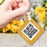 Custom QR Code Text Modern Gold White Business Keychain<br><div class="desc">Upload a QR code, add text, and easily create your personalized keychain. Click EDIT to change the background colour or text colour. You can TRANSFER this DESIGN on other Zazzle products and adjust it to fit most of the Zazzle items. Standard Studio designs are made in high-resolution vector graphics for...</div>