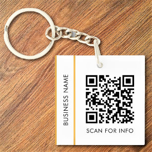 Custom QR Code Text Modern Gold White Business Keychain