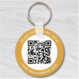 Custom QR Code Text Modern Gold White Business Keychain