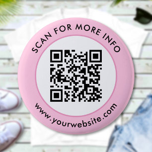 Custom QR Code Text Pink White Black 2 Inch Round Button