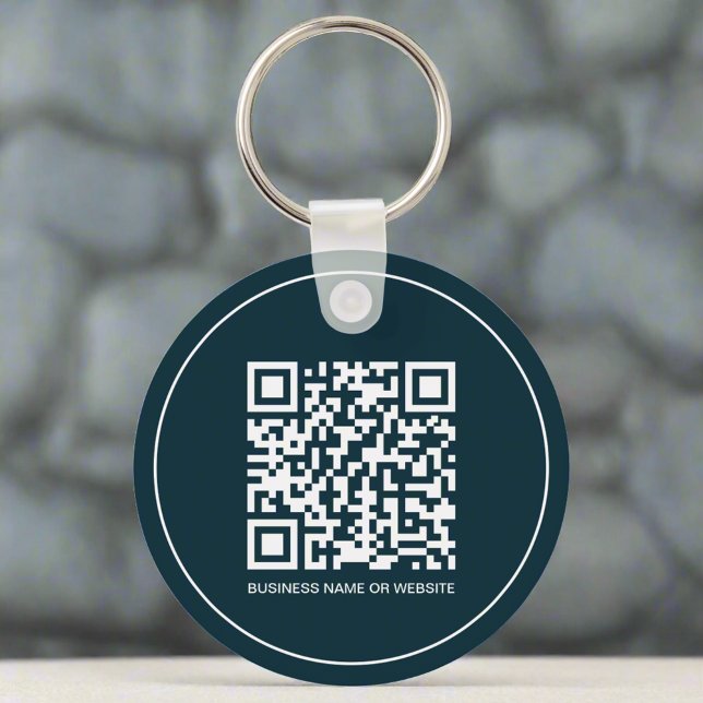 Custom QR Code Text Promotional Swag Navy Blue Keychain (Creator Uploaded)