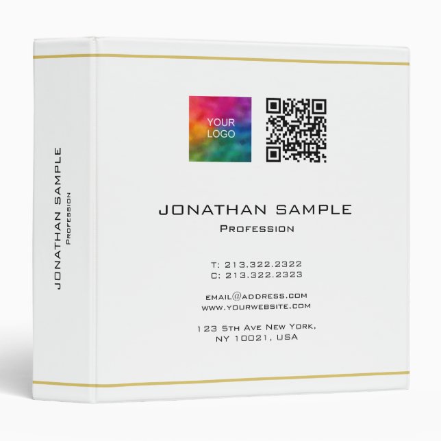 Custom QR Code Text Upload Company Logo Template Binder (Front/Spine)