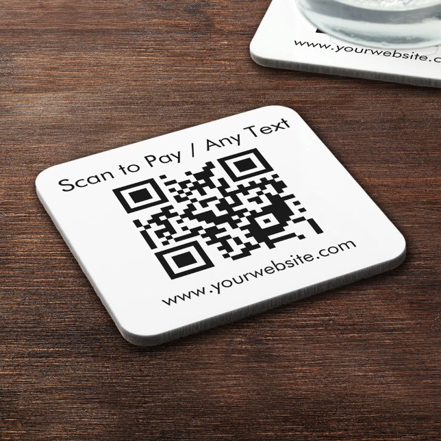 Custom QR Code / Text White Square Cork Backed Coaster (Creator Uploaded)