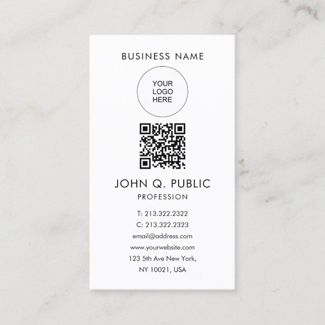 Custom QR Code Upload Your Own Logo to Modern Business Card (Front)