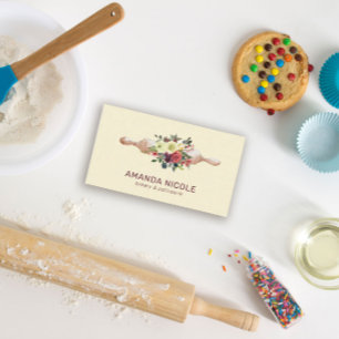 Custom QR Code Watercolor Floral Cake Bakery Business Card