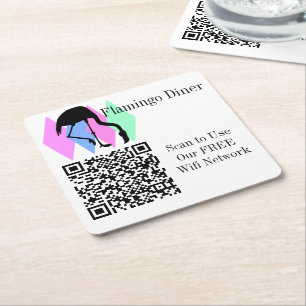 Custom QR Code Wifi Network Access Square Paper Coaster
