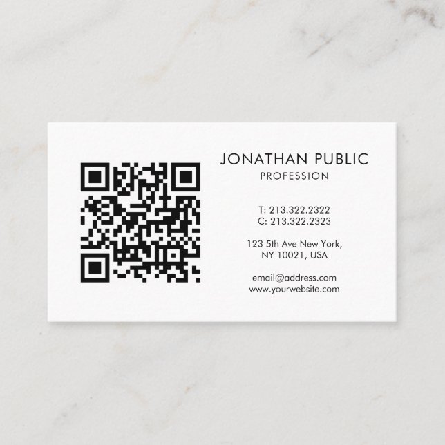 Custom QR Code Your Logo Here Barcode Modern Business Card (Front)