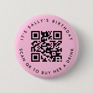 Custom Qr codes Cash App Birthday Pin, Light Pink 2 Inch Round Button