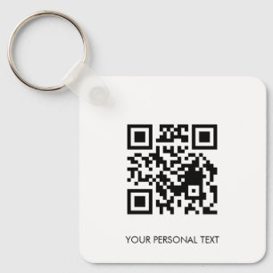 Custom QR Contact Info Minimal White Text Design Keychain