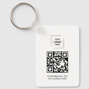 Custom QR Logo Contact Minimal White Design Keychain