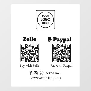 Custom QR Payment   Zelle & PayPal Scan Logo Window Cling