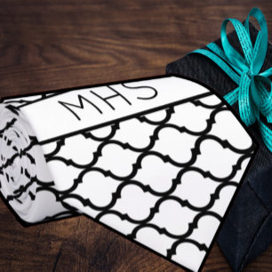 Custom Quatrefoil Geometric Monogram White Black Tie
