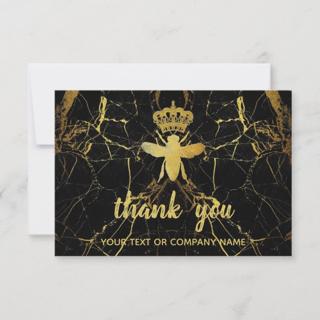 Custom QUEEN BEE Gold +Black Marble Small Business Thank You Card (Front)