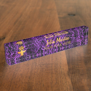 Custom QUEEN BEE Gold Purple Nameplate Holder