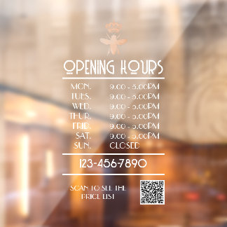 Custom QUEEN BEE White Business Open Hours Logo Window Cling