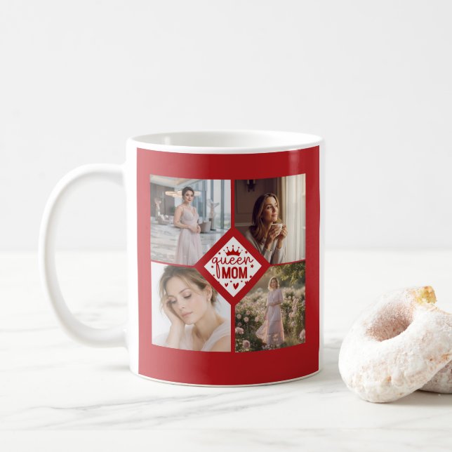 Custom Queen Mom Photo Collage Keepsake Coffee Mug (With Donut)