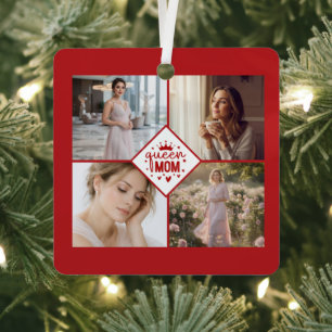 Custom Queen Mom Photo Collage Keepsake Metal Ornament