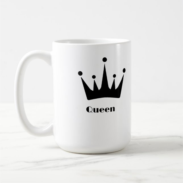 Custom Queen Text Black Colour Crown Image Classic Coffee Mug (Left)