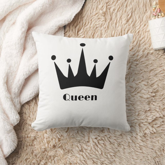Custom Queen Text Black Colour Crown Image Throw Pillow (Blanket)