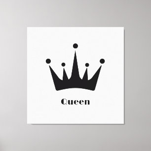 Custom Queen Text Black Colour Crown Stretched  Canvas Print