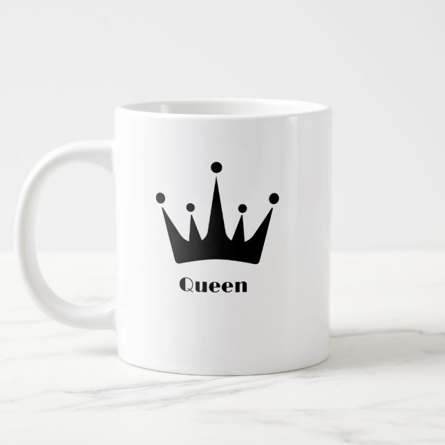 Custom Queen Text Black Crown Image Specialty Large Coffee Mug (Left)