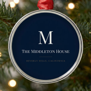 Custom Quiet Luxury Estate Monogram Christmas Metal Ornament
