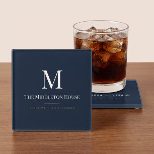 Custom Quiet Luxury Estate Monogram Family Name Glass Coaster