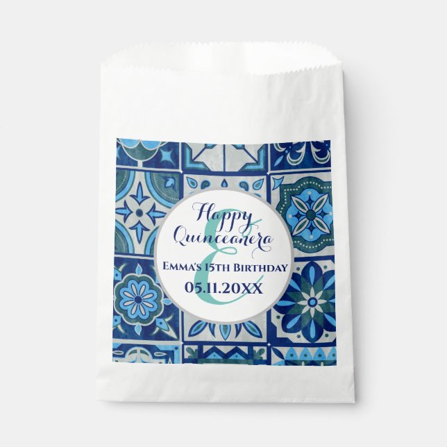 Custom Quinceanera Gift idea Monogram Name Azulejo Favour Bag (Front)