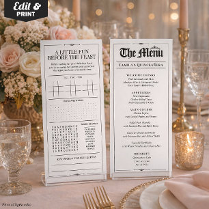 Custom Quinceañera Menu, Black White Interactive Menu