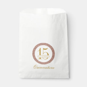 Custom Quinceanera Rose Gold Glitter Treat Favour Bag