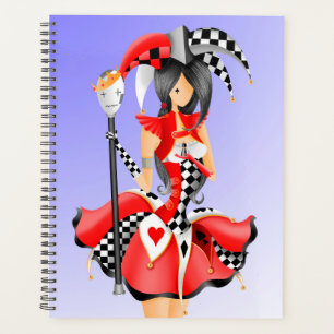Custom Quirky Jester and Puppet King  Red Blue Planner