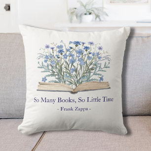 Custom Quote Blue Wildflowers Grow From Book Throw Pillow