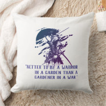 Custom Quote Japanese Samurai Blue Ink Art Pillow