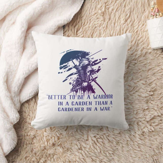 Custom Quote Japanese Samurai Blue Ink Art Pillow (Blanket)