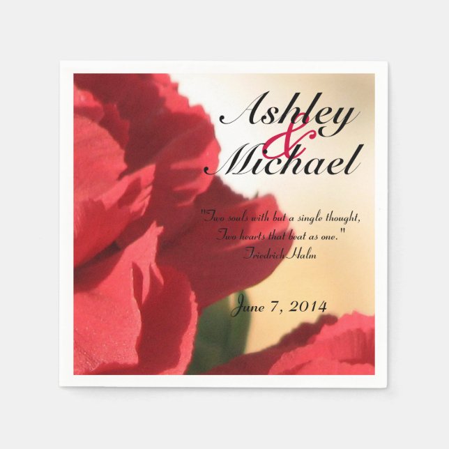 Custom Quote Red Floral Wedding Napkin (Front)