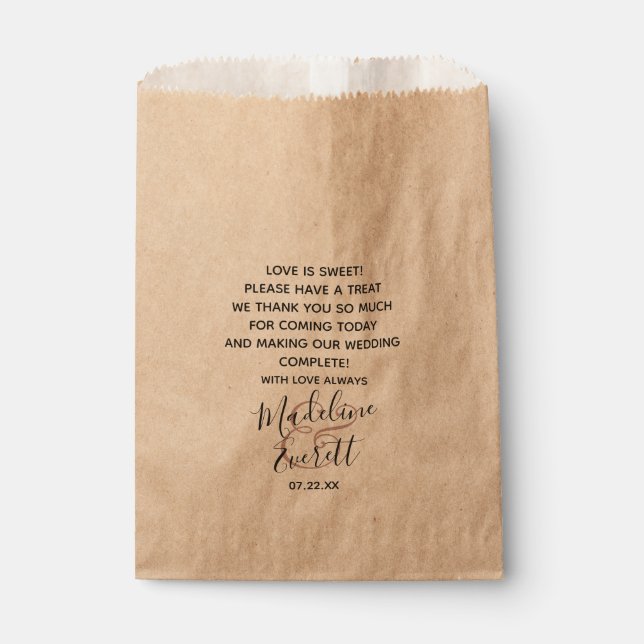 Custom Quote Text Wedding Love is Sweet Treat Favour Bag (Front)
