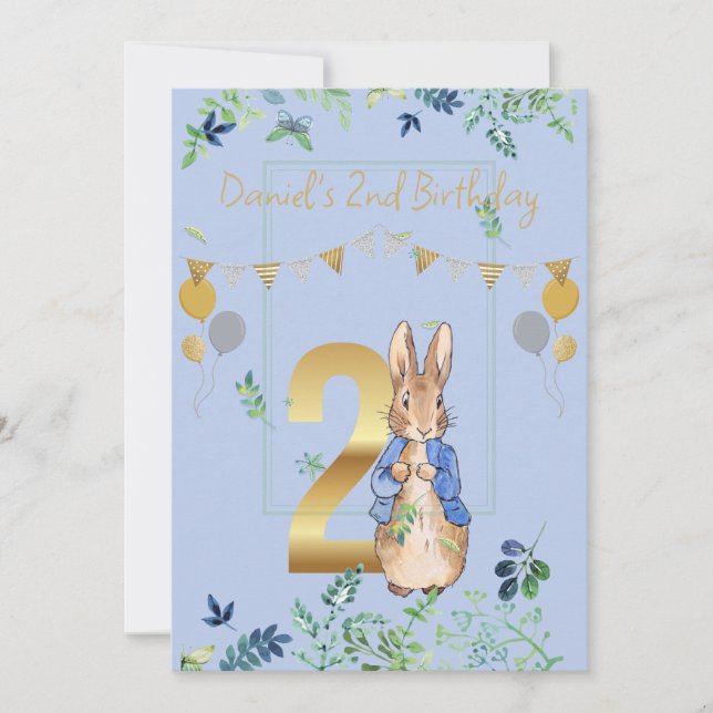 Custom Rabbit 2nd Birthday Invitation (Front)