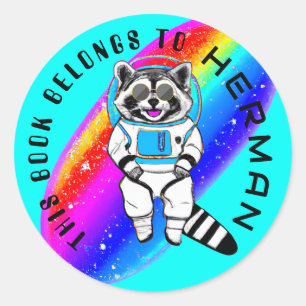 Custom Raccoon Astronaut Rainbow Book Belongs To Classic Round Sticker