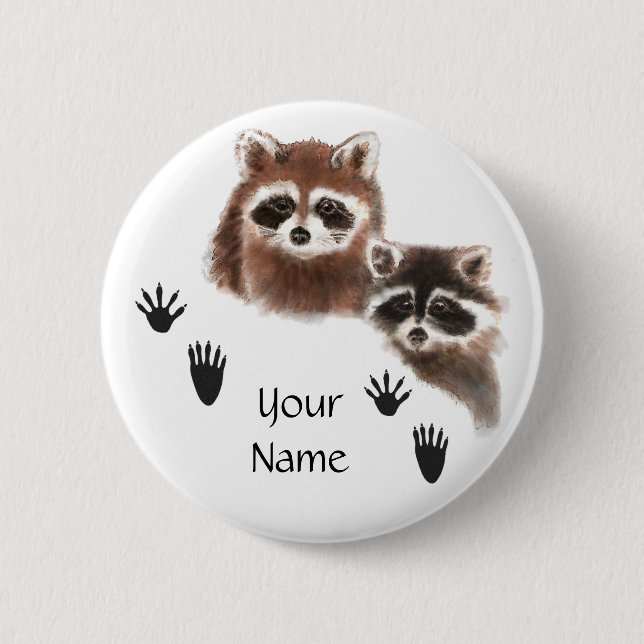 Custom Raccoons with Footprints 2 Inch Round Button (Front)