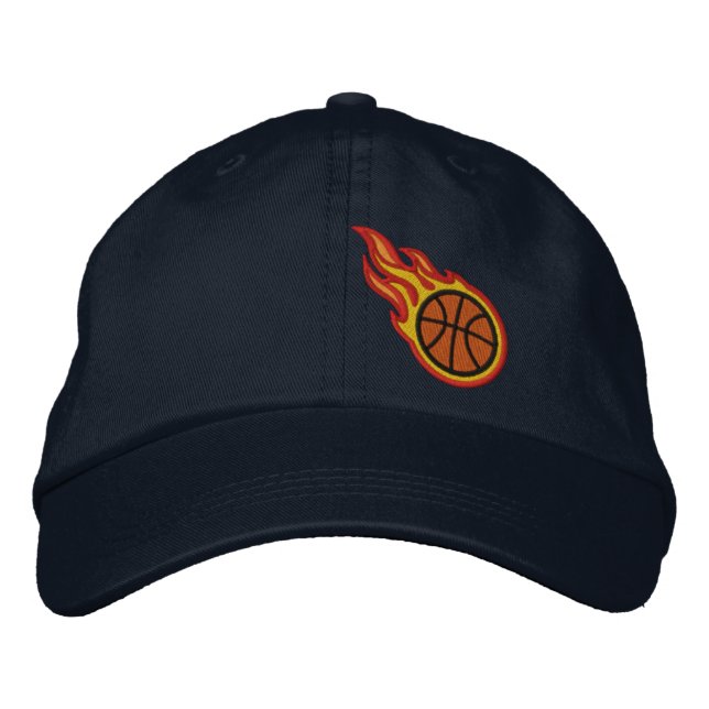 Custom Racing Flames Basketball Bullet Badge Embroidered Hat (Front)