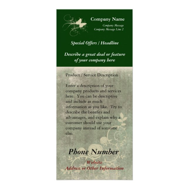 Custom Rack Card, Green Design (Spa, Health, Hair Rack Card (Front)