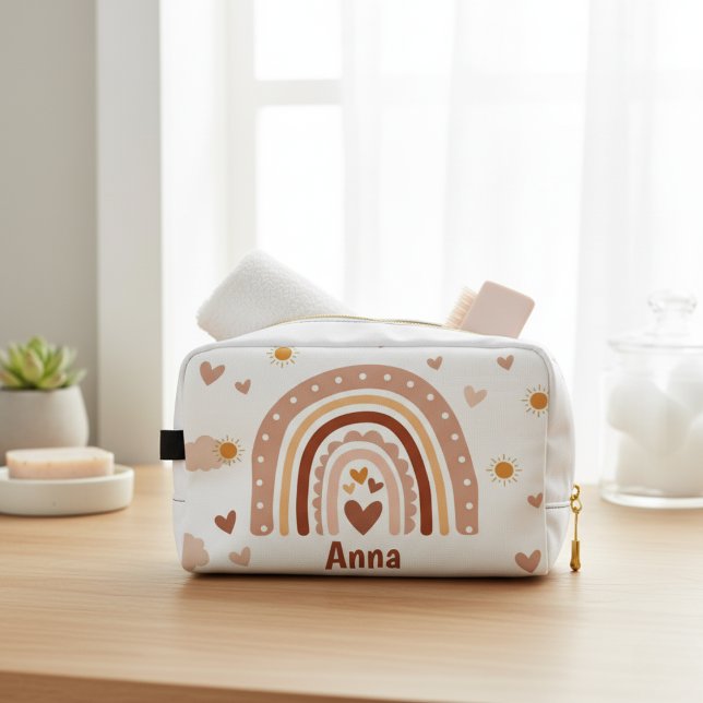 Custom Rainbow and Hearts Dopp Kit (trousse toilette personnalisée enfant arc en ciel boho
)