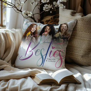 Custom Rainbow Besties, Photo & Text  Throw Pillow