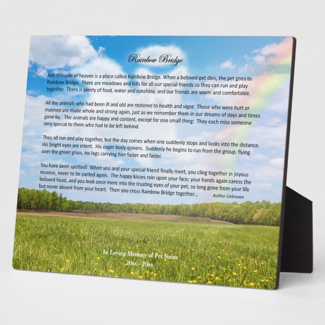 Custom Rainbow Bridge Photo Plaque, Male Dog Plaque (Side)