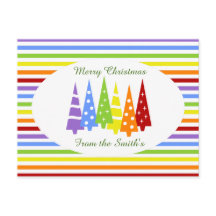 Custom Rainbow Christmas Trees Stripe Holiday Post