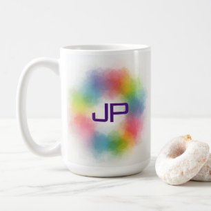 Custom Rainbow Colours Colourful Abstract Monogram Coffee Mug